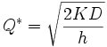 
Q^{*} = \sqrt{\frac{2KD}{h}}
\, 