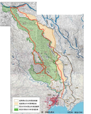 流域の主な用水路と灌漑範囲