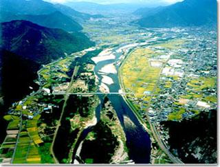 長野市東部を流れる千曲川