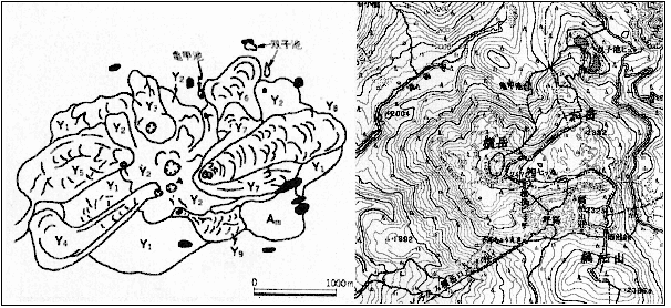 横岳火山の地形図および地形分類図（河内，1984）