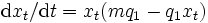 
\mathrm{d}x_{t}/ \mathrm{d}t=x_{t}(mq_{1}-q_{1} x_{t})
\, 