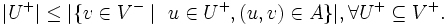 |U^+| \leq |\{v \in V^- \mid \ u \in U^+, (u, v) \in A\}|, \forall U^+ \subseteq V^+ .\,