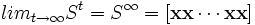 lim_{t\to\infty}S^t=S^{\infty}=[ \mathbf{x} \mathbf{x} \cdots \mathbf{x} \mathbf{x}]\, 