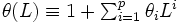\textstyle \theta(L) \equiv 1+\sum_{i=1}^{p} \theta_{i}L^{i} \,