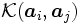 \mathcal{K} ( \boldsymbol{a}_{i}, \boldsymbol{a}_{j} ) \, 