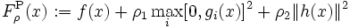 F_\rho^{\rm P}(x) := f(x) + \rho_1 \max_i[0, g_i(x)]^2 + \rho_2 \|h(x)\|^2