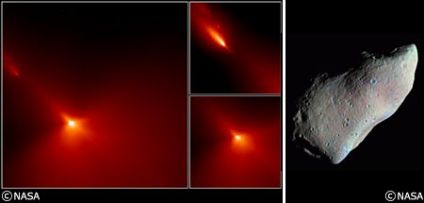 ガリレオ探査機(NASA)がとらえた百武彗星と1996年3月に地球に接近し、肉眼でも見ることができた小惑星ガスプラ