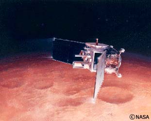 マーズ・サーベイヤー計画の第1弾として打ち上げられ、火星を観測する「マーズ・グローバルサーベイヤー」(想像図)