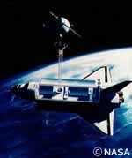 アトランティス号から軌道投入される回収用衛星「ユーレカ」(STS46・想像図)