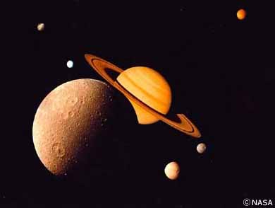 土星とその衛星(合成)