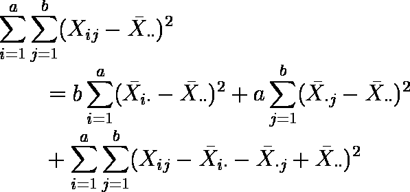 二元配置分散分析--各水準の繰返し数が等しく，1 である場合